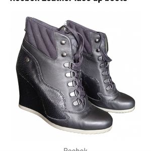 REEBOK ALICIA KEYS Black Leather Lace Up Wedge Boots - Size 8